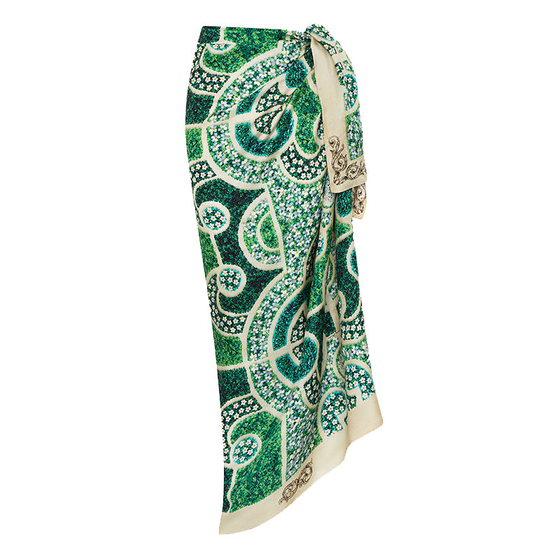 Plus Size Garden Printed One Piece Swimsuit and Sarong