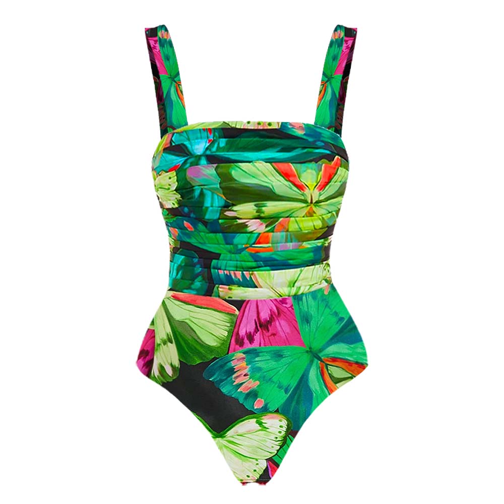 Plus Size Butterfly Printed One Piece Swimsuit and Skirt