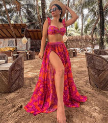 Plus Size Ruffled Starp Push Up High Waist Bikini Swimsuit and Skirt Flaxmaker