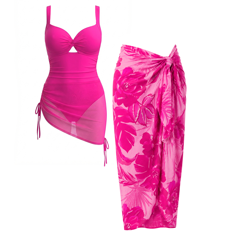 Hot Pink and Floral Printed Swimsuit Set(s)