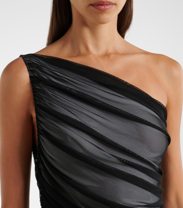 Plus Size Sheer Mesh Pleated One Shoulder One Piece Swimsuit