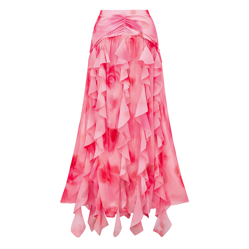 Plus Size Pink Flower-dyed Halter Neck One Piece Swimsuit and Skirt