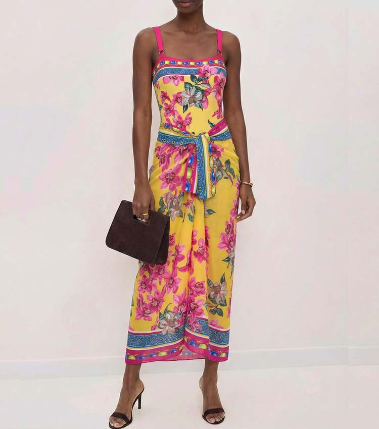 Orchid Print One Piece Swimsuit and Sarong