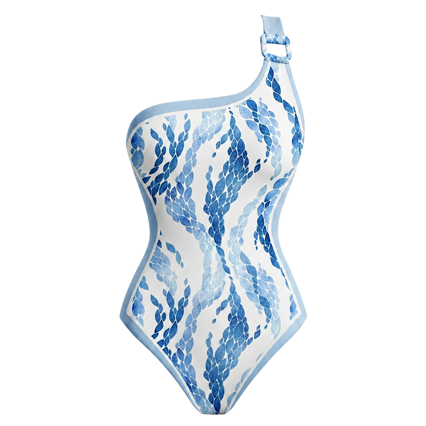 One Shoulder Leaves Print Swimsuit Set(s)