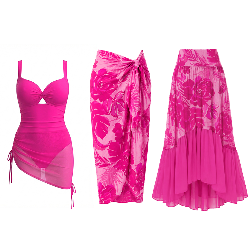 Hot Pink and Floral Printed Swimsuit Set(s)