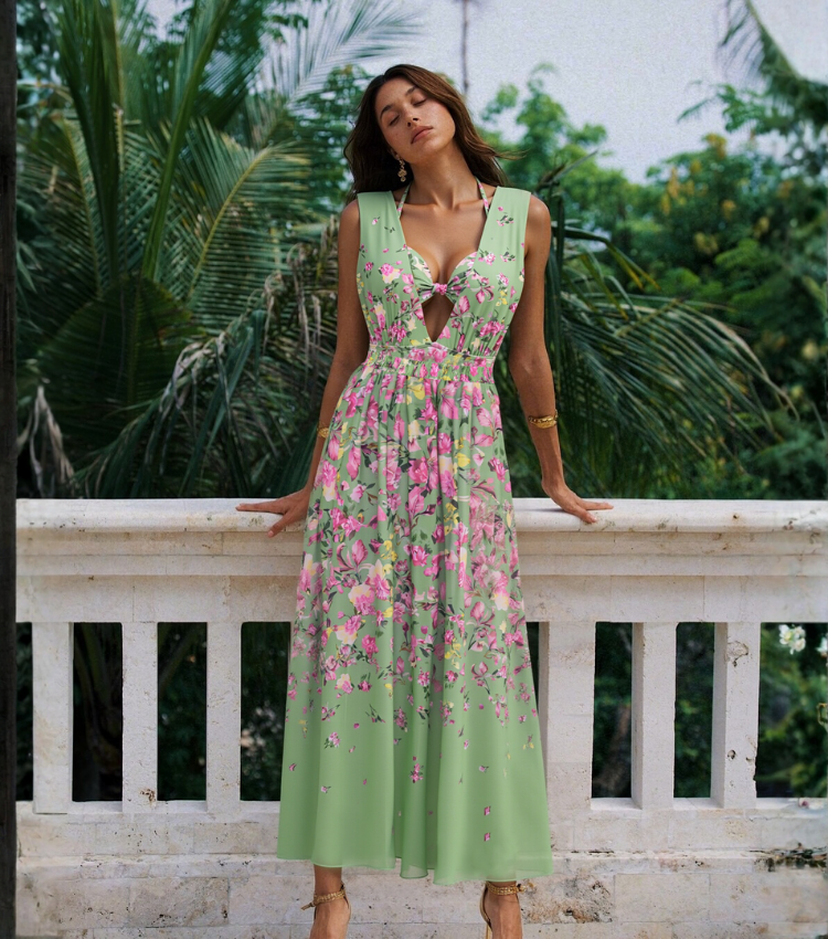Plus Size Floral Bikini & Plunging Ruched Swim Set