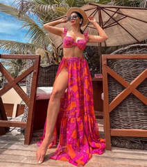 Plus Size Ruffled Starp Push Up High Waist Bikini Swimsuit and Skirt Flaxmaker