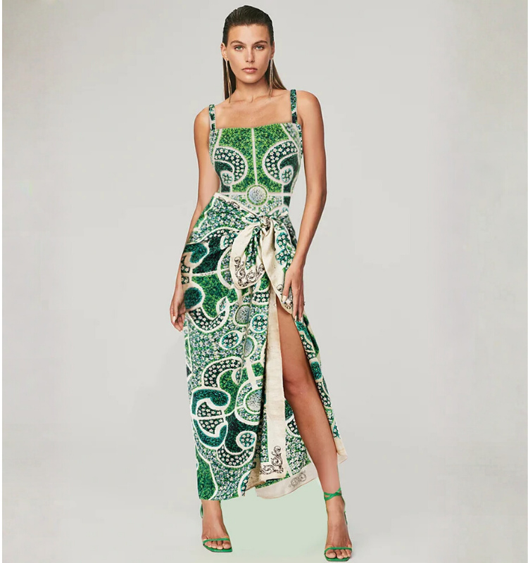Plus Size Garden Printed One Piece Swimsuit and Sarong