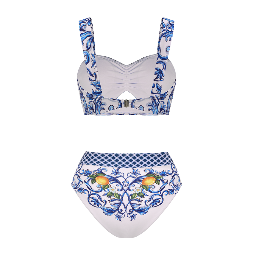 Plus Size Cutout Lemon Printed Swimsuit Set(s)