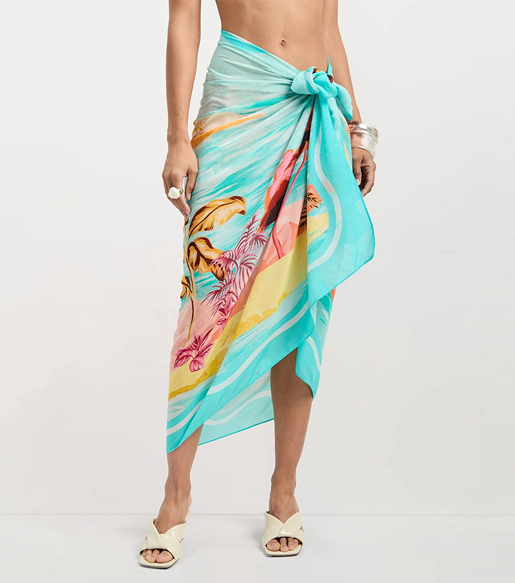 Deep V-neck Landscape Print Swimsuit set(s)