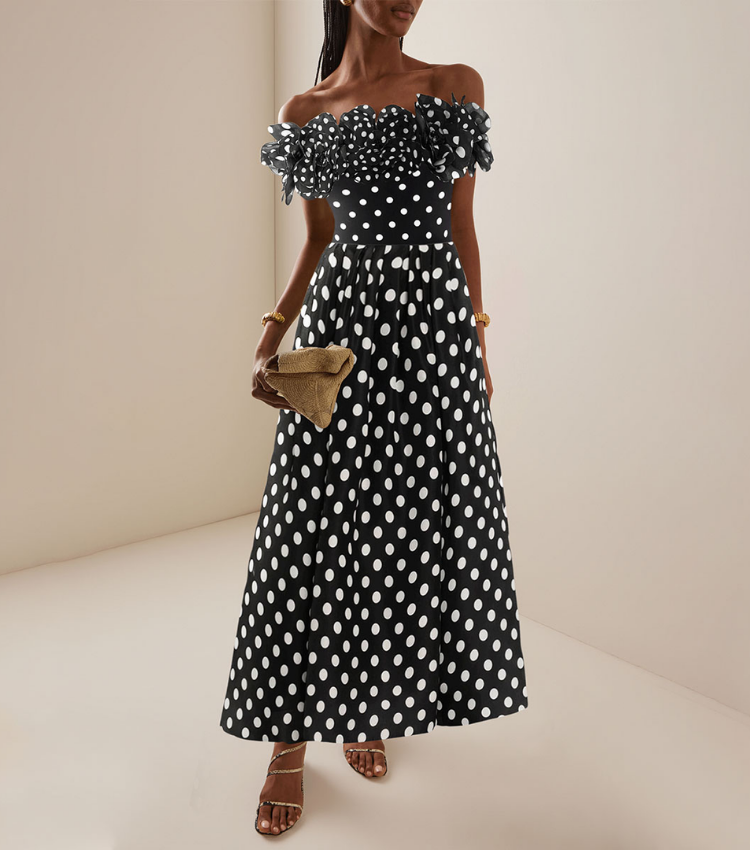 Plus Size Bandeau Polka Dot Print One Piece Swimsuit and Skirt