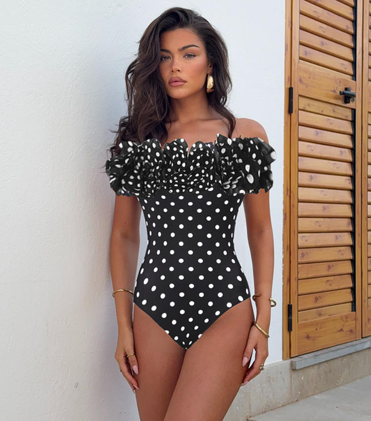 Plus Size Bandeau Polka Dot Print One Piece Swimsuit and Skirt