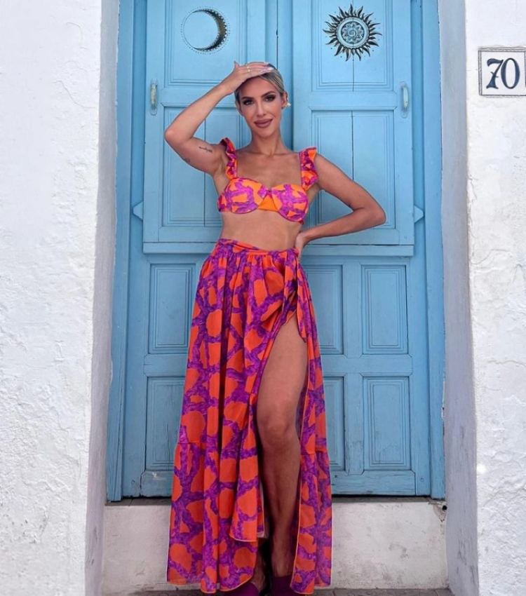 Plus Size Ruffled Starp Push Up High Waist Bikini Swimsuit and Skirt Flaxmaker