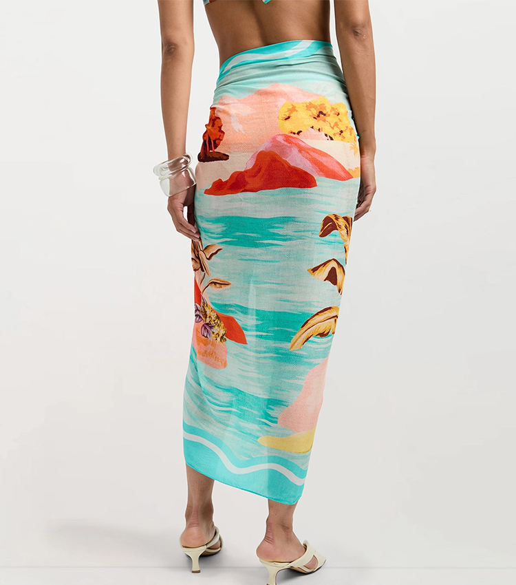 Deep V-neck Landscape Print Swimsuit set(s)