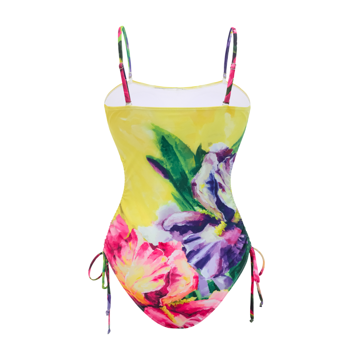 Yellow Oil Painting Flower Print Swimsuit and Sarong