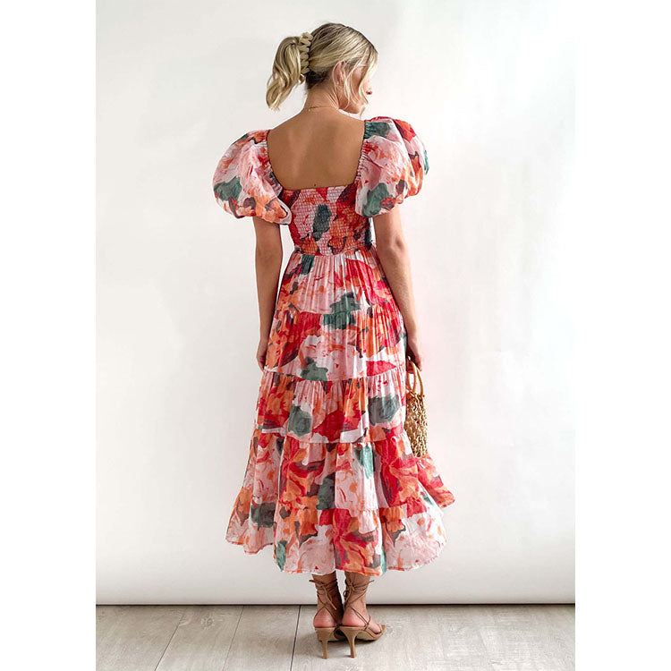 Off Shoulder Puff Sleeve Midi Dress