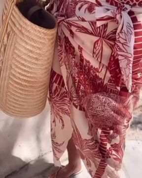 Plus Size One Shoulder Coconut Palm Print One Piece Swimsuit and Sarong