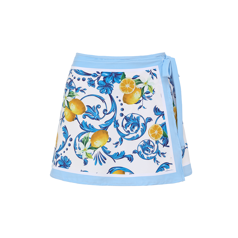Lemon Print One Shoulder One Piece Swimsuit and Sarong or Skirt Flaxmaker