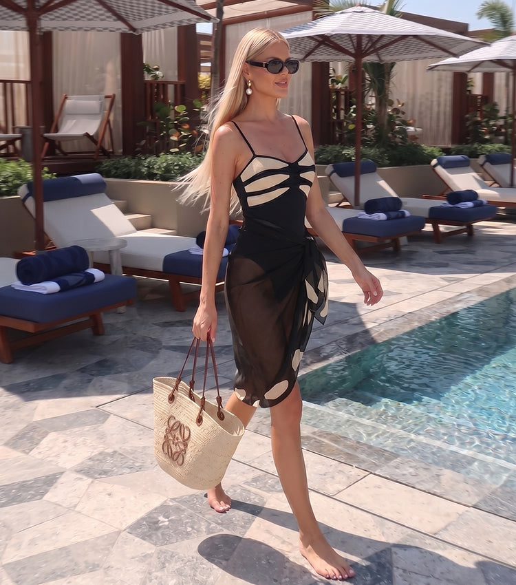 Sling Sparkling Fabric Decor Black Swimsuit Set(s)