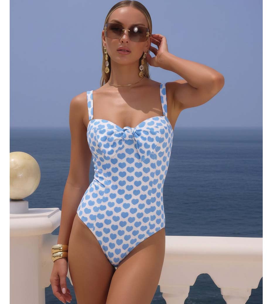 Plus Size Bowknot Heart Print One Piece Swimsuit and Skirt