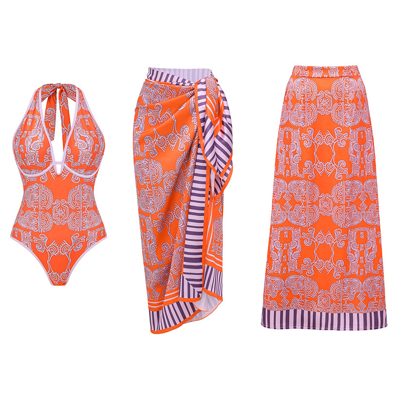 Halter Neck Underwire Tribal Print Swimsuit Set(s)