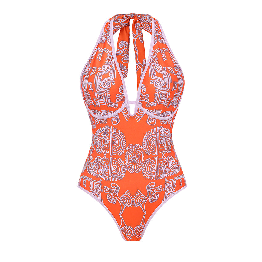 Halter Neck Underwire Tribal Print Swimsuit Set(s)
