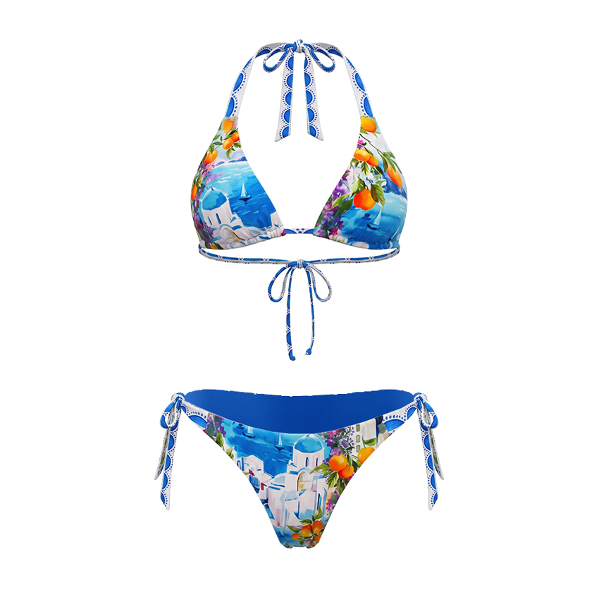 Halter-neck Reversible Landscape Print Swimsuit set(s)
