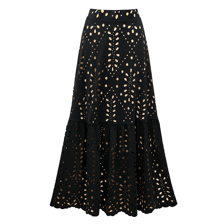 Plus Size V Neck Black Laser Cutting Flower Swimsuit Set(s)