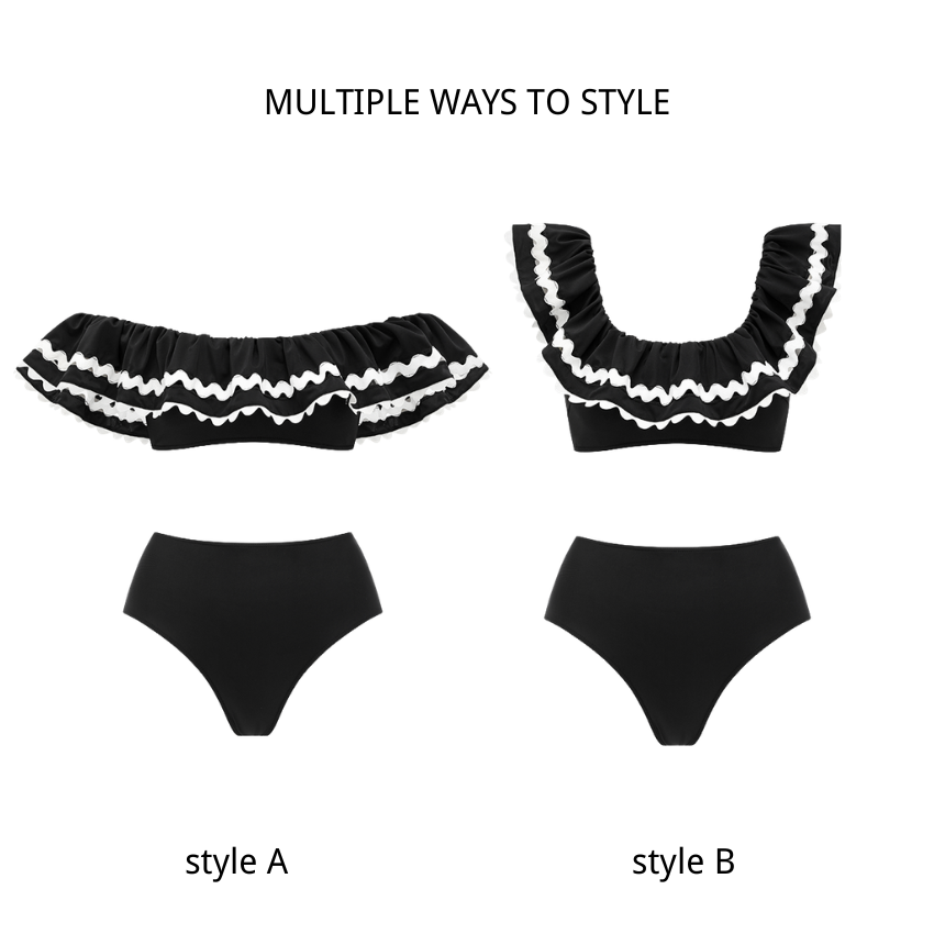 Black Ruffle Off-the-shoulder Swimsuit set(s)