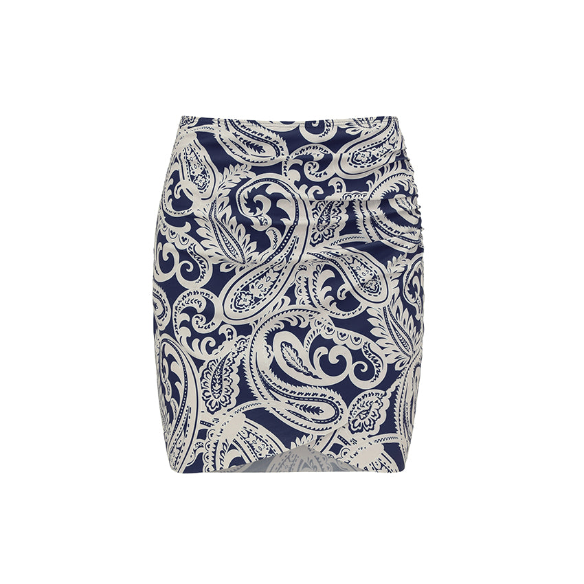 One Shoulder Blue Color Block Paisley Print Swimsuit Set(s)