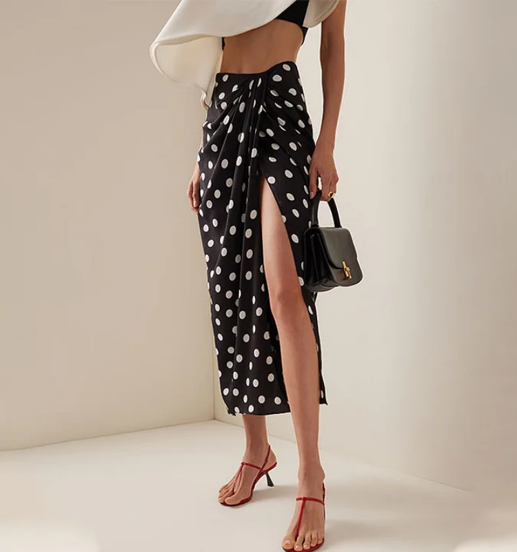 Plus Size Polka-Dot One Piece Swimsuit and Skirt