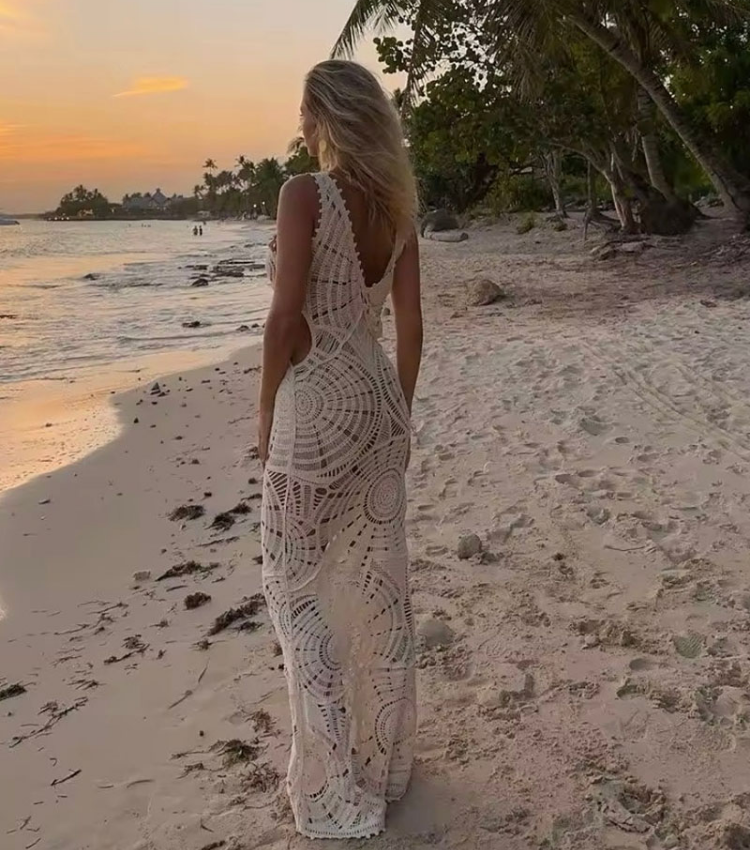 Knitted Cutout V Neck  Beach Dress