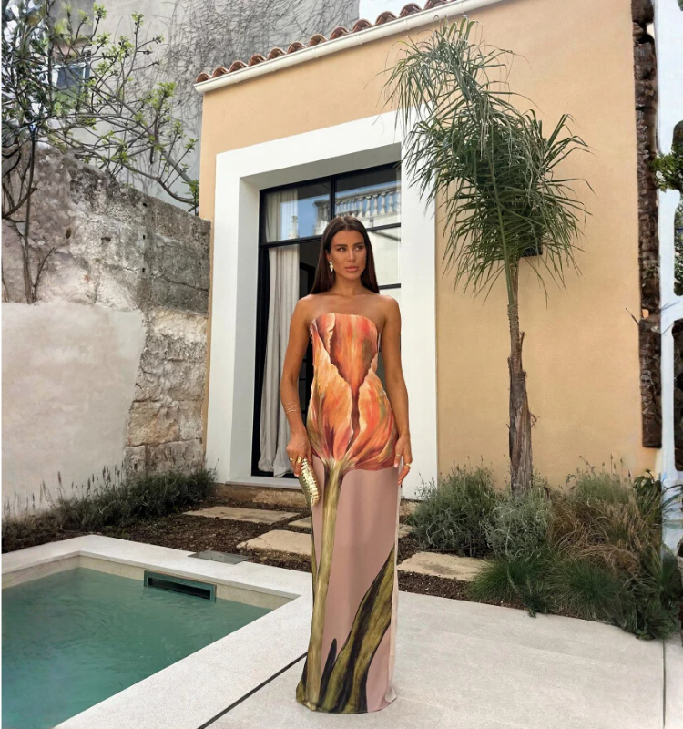 Bandeau Blossom Printed Maxi Dress