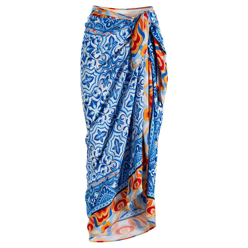 Plus Size Printed One Piece Swimsuit and Sarong