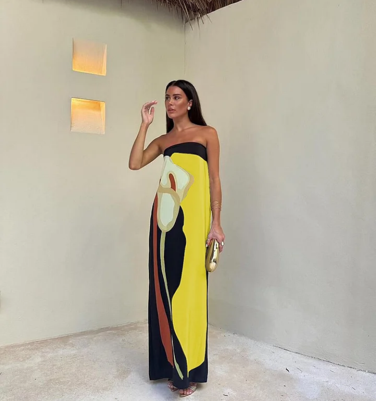 Bandeau Blossom Printed Maxi Dress