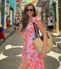 V-neck Orange Leaf Printed One Piece Swimsuit and Skirt