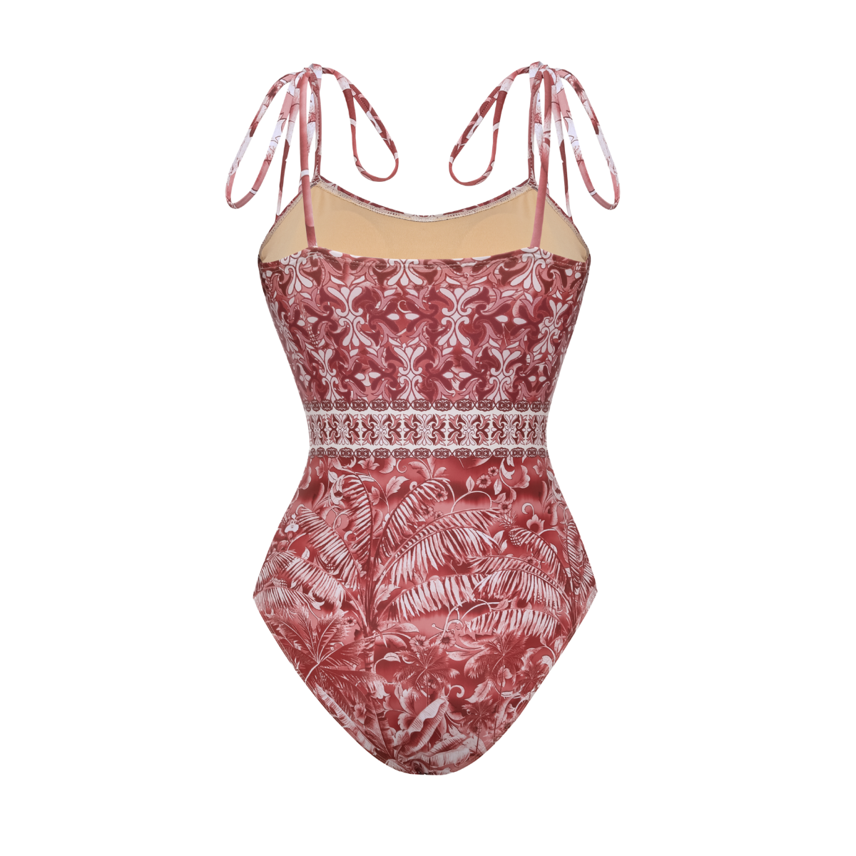 Plus Size Tie-up Retro Forest Print One Piece Swimsuit and Skirt