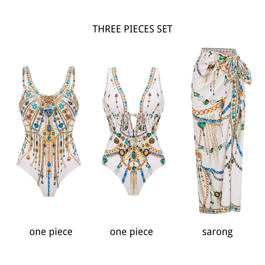 Round neck Celestial Chains Print Swimsuit Set(s)