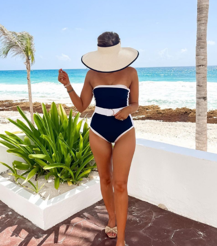 Plus Size Bandeau Color Block One Piece Swimsuit