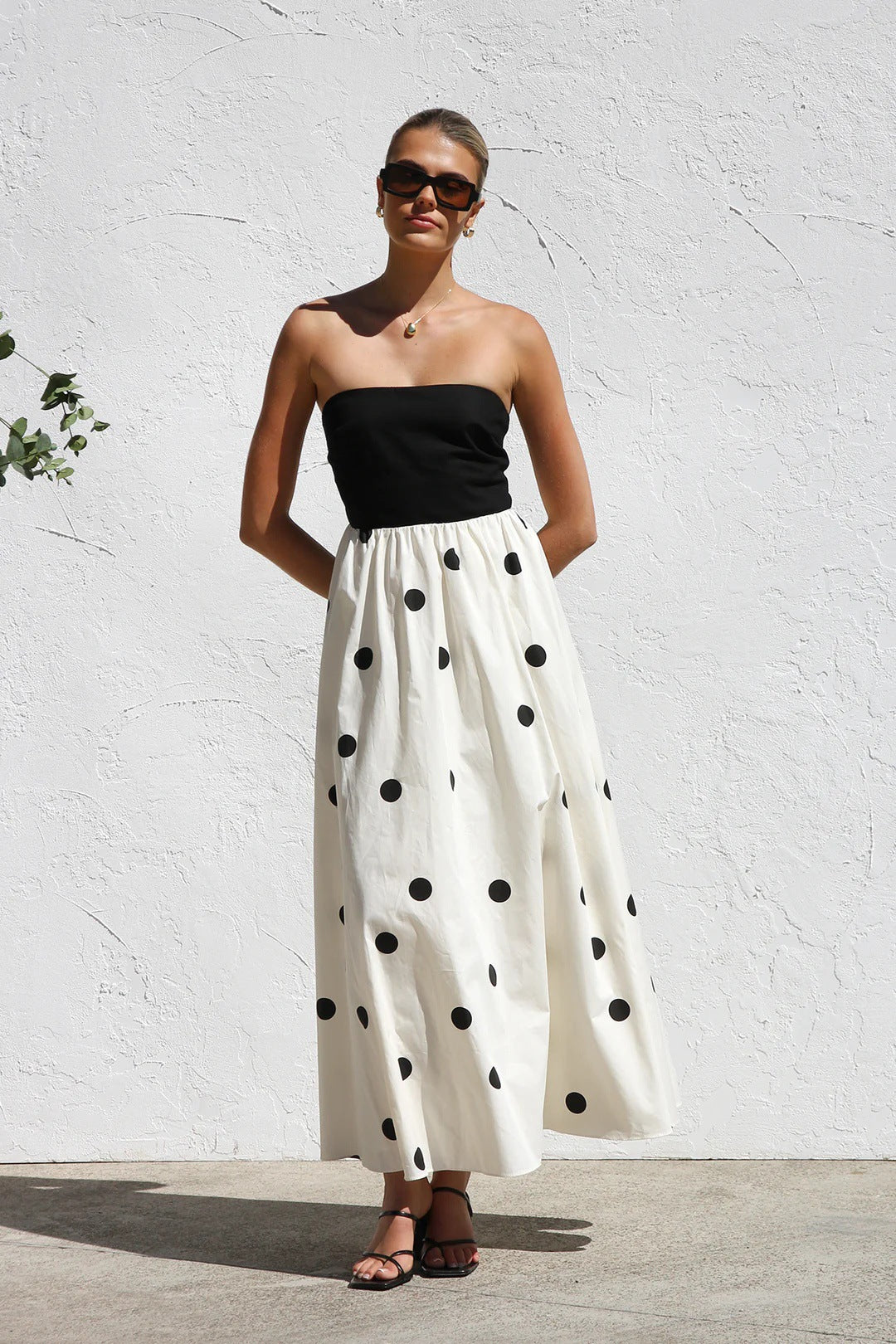Bandeau Polka Dot Print Dress
