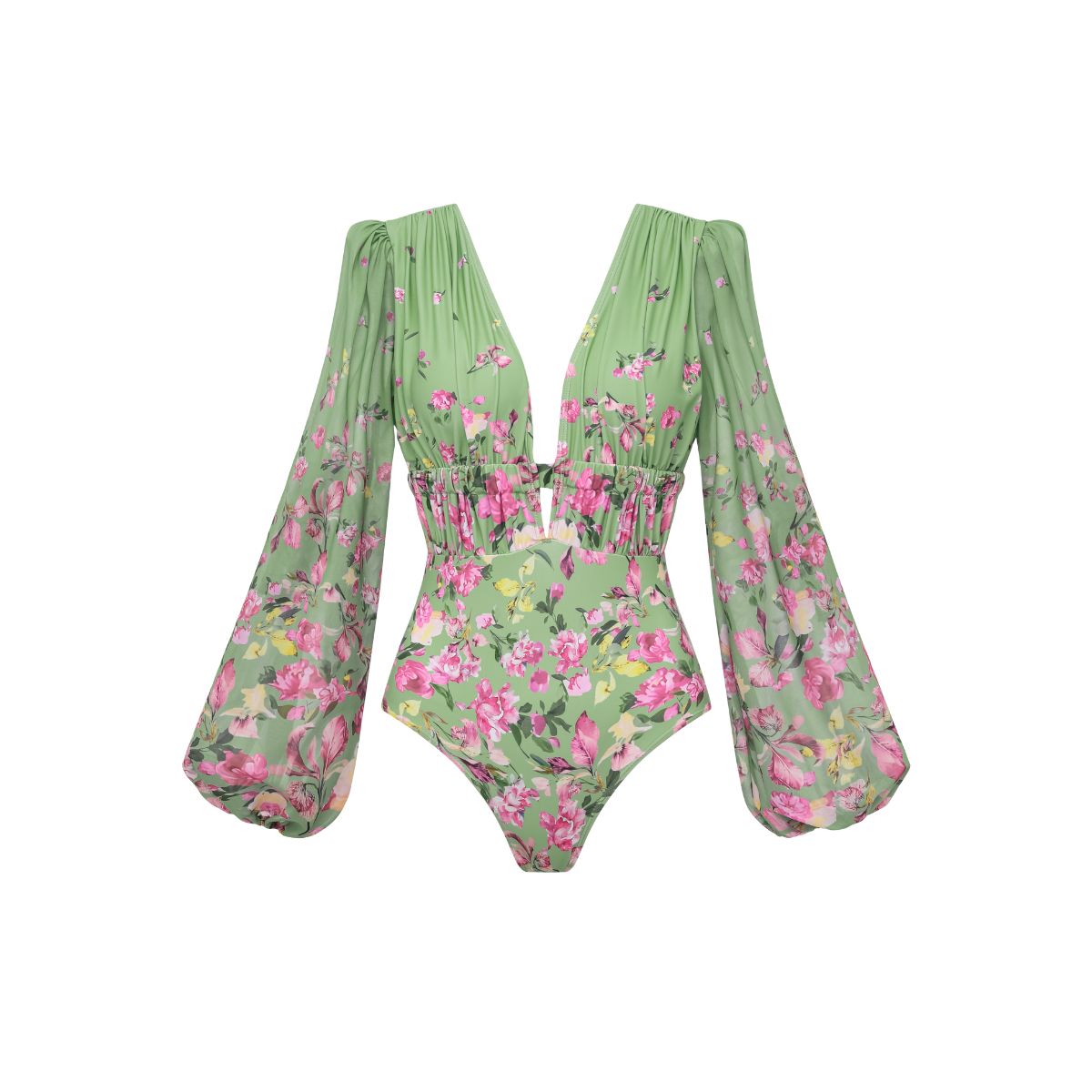 Plus Size Long Sleeve Floral One Piece Swimsuit and Skirt