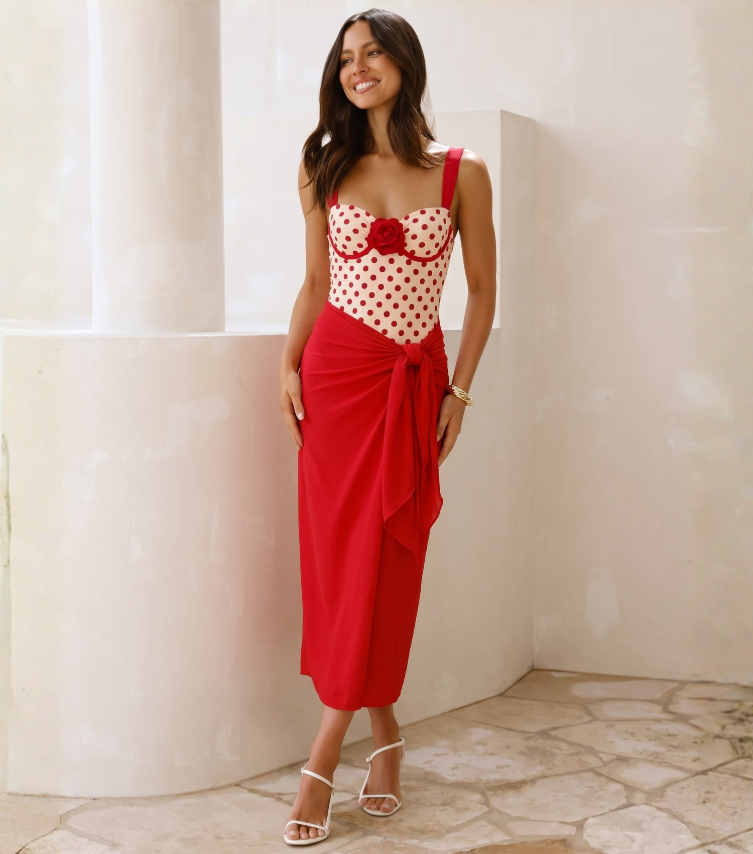 Red polka dot 3D flower Swimsuit Set(s)