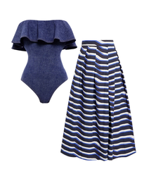 Plus Size Ruffle Bandeau One Piece Swimsuit and Skirt Flaxmaker