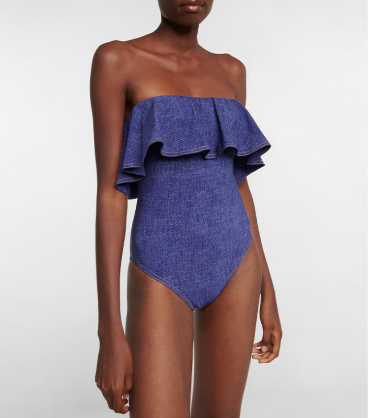 Plus Size Ruffle Bandeau One Piece Swimsuit and Skirt Flaxmaker