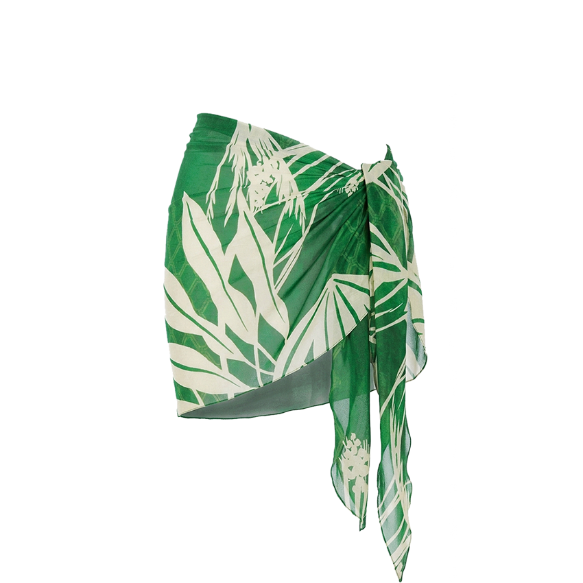 One Shoulder Green Plant Print Swimsuit Set(s)