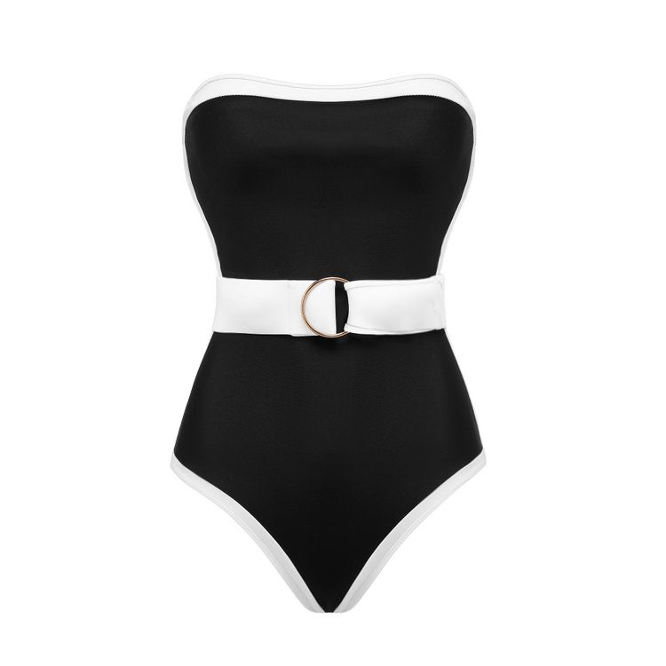 Plus Size Bandeau Color Block One Piece Swimsuit