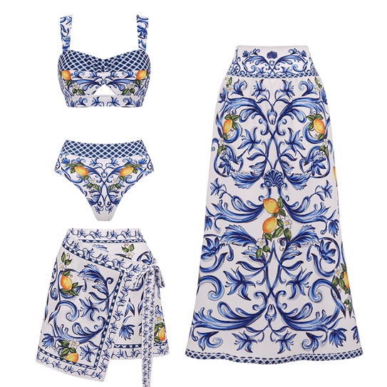 Plus Size Cutout Lemon Printed Swimsuit Set(s)