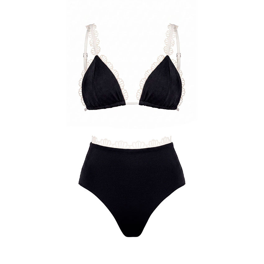 V Neck Lace Solid Color Swimsuit Set(s)