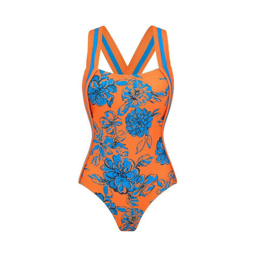Plus Size Bandeau Color Block Blossom Print Swimsuit Set(s)