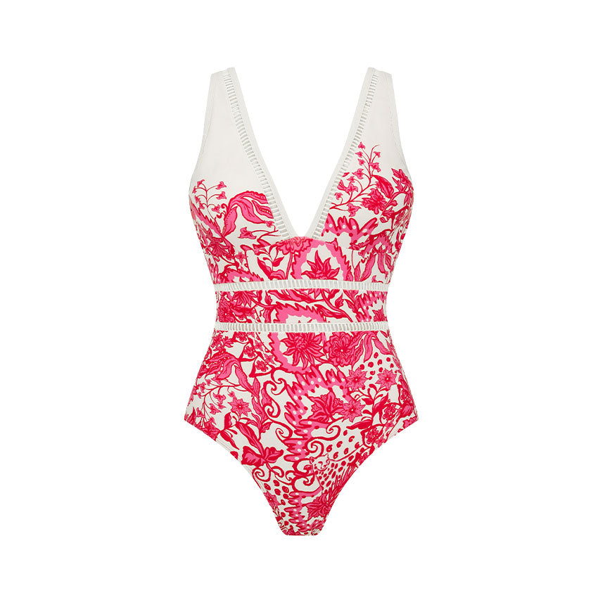 V Neck Lace Printed Swimsuit Set(s)